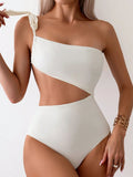 Swimsuit Women One Shoulder Lace Up High Grade Solid Color One Piece Swimsuit Hollow Out Cutout Spring Bathing Suit