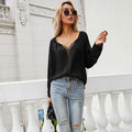 Fall Women Clothing Simple Elegant Sexy Cutout Lace Stitching V neck Top Women