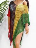 Women Beach Vacation Beach Cover Up Women Clothing Contrast Color Hollow Out Cutout Woven Shirt Sexy Dress