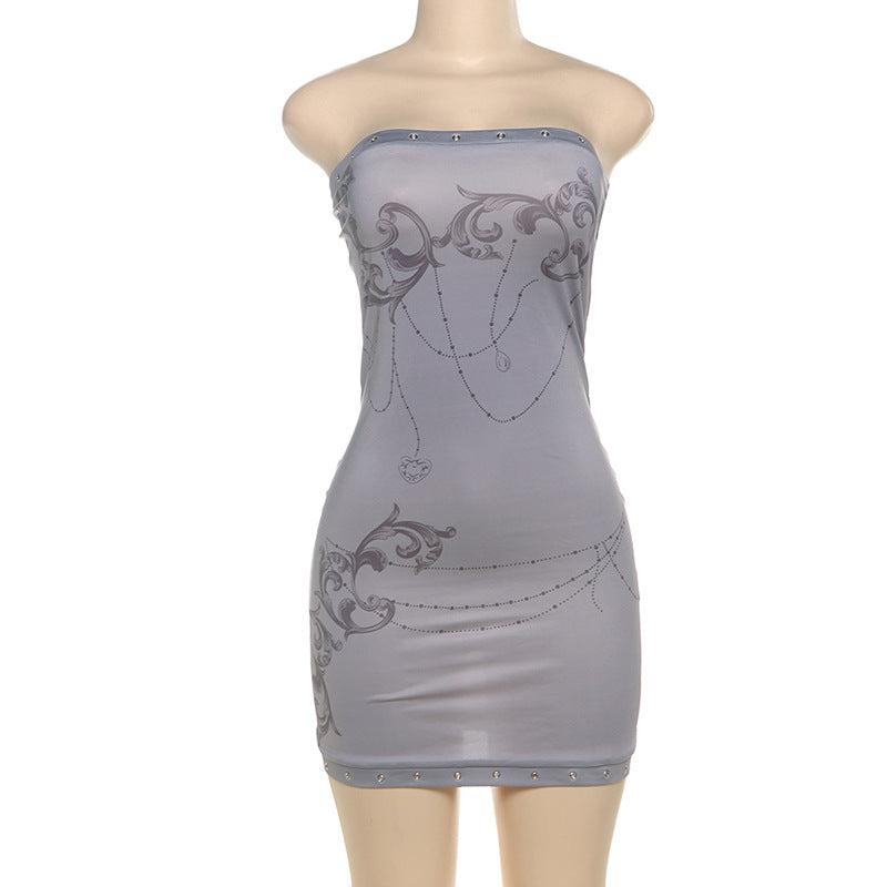 Summer Women Sexy Sleeveless Tube Top Tight Eyelet Button Sheath Short Dress