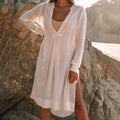 Tencel Bamboo Pullover Sun Protection Beach Jacket Seaside Vacation Bikini Cover Up Swimsuit Blouse Women