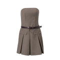 Women Clothing Autumn Personality Street Retro Bandeau Slim Fit Dress Pleated Dress
