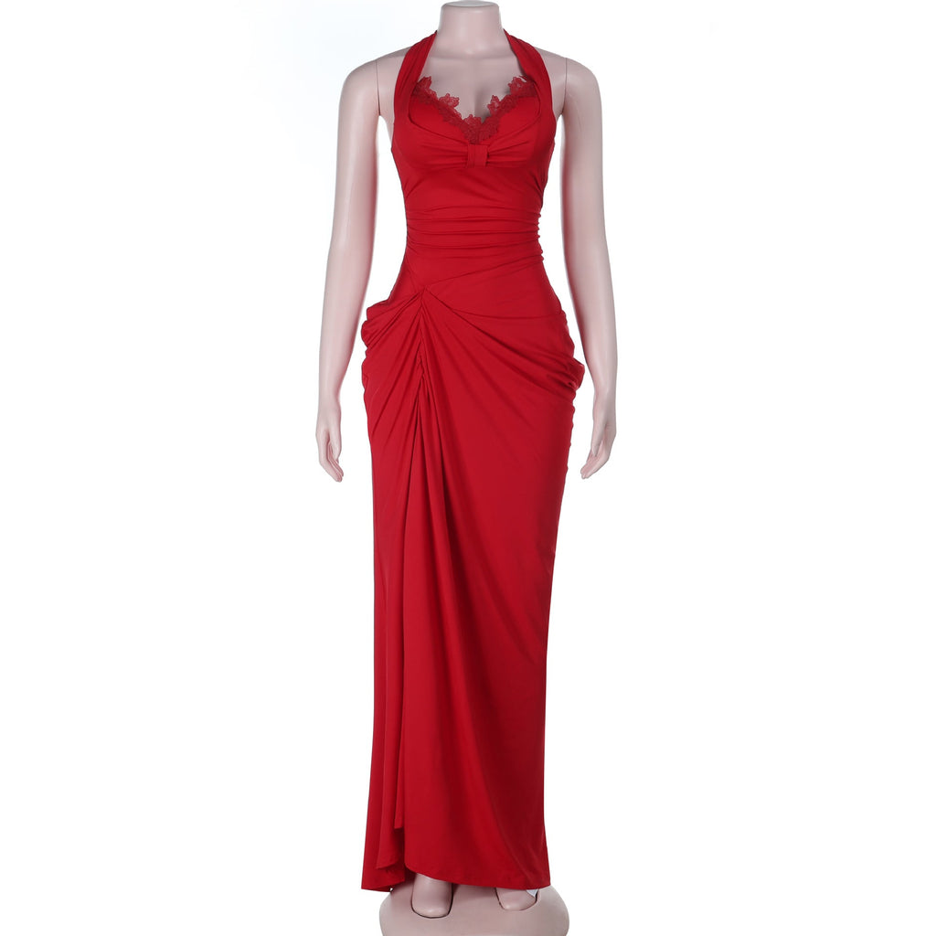 Sexy Suspenders Halter Split Sexy Backless Women Dress