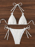 Solid Color Split Swimsuit Bikini Backless Swimsuit Sexy Wind Strap Design Three Point