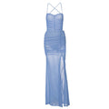 Spring Summer Popular Women Clothing Sling Solid Color Backless Slit Dress Delivery