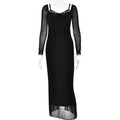 Autumn Long Sleeve Spaghetti Strap Dress Women Sexy Backless Tight Split Maxi Dress
