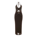 Women Clothing Summer Sexy Halter Lace up Hollow Out Cutout Rhinestone Chain Slim Fit Dress Women