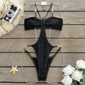 Solid Color Sling High Slit One Piece Swimsuit Women One Piece Sexy Swimsuit