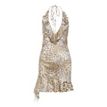 Spring Summer Women Clothing Personalized Leopard Print Printed Sexy Halter Lace up Backless Slim Fit Dress