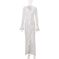 Women Clothing Autumn Sexy Hollow Out Cutout out Solid Color Stringy Selvedge Irregular Asymmetric Bell Sleeve Dress