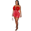 Sexy Rhinestone Pearl Deep V Plunge Floral Elastic Slim Fit Dress