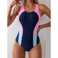 Women Competitive One Piece Swimsuit Contrast Color One Piece Back Hollow Out Cutout Sexy Swimsuit