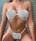 Women Clothes Grid Pearl Shining Diamond Sexy Bikini