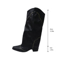 Retro Rivet High Top Western Cowboy Boot Women Long Mid Heel Pointed Toe Slip on Knight Boots Long Boots
