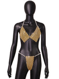 Cross Mirror Women Clothing Summer Sexy Three Point Pearl Halter Set Women