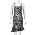 Women Clothing Autumn Sequined Leopard Backless Cross Decoration Sexy Dress