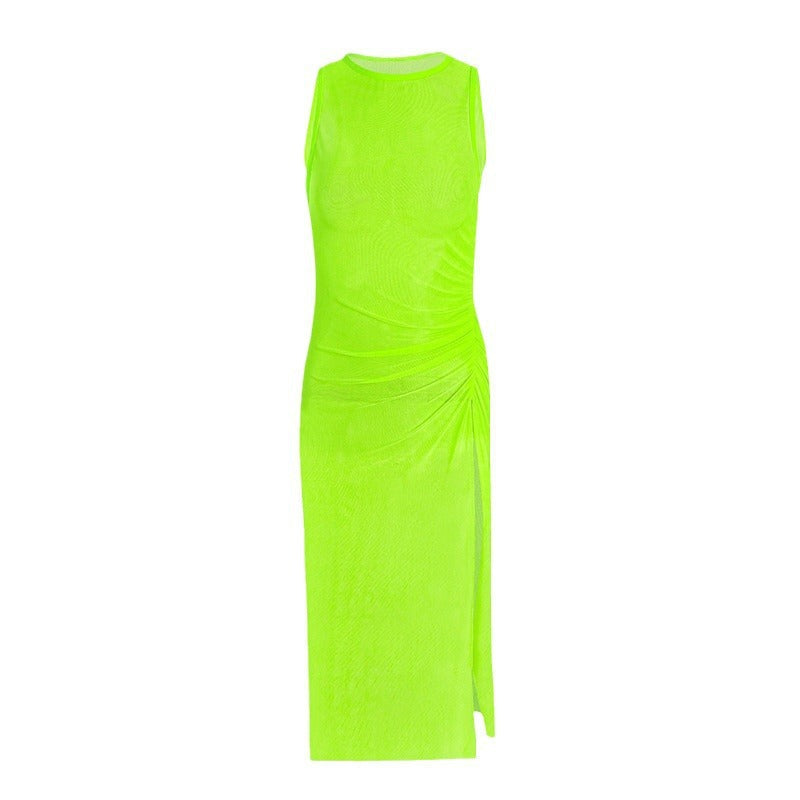 Solid Color Mesh See through Sexy Beach Dress Swimsuit Women Long Blouse Sunscreen Swimwear