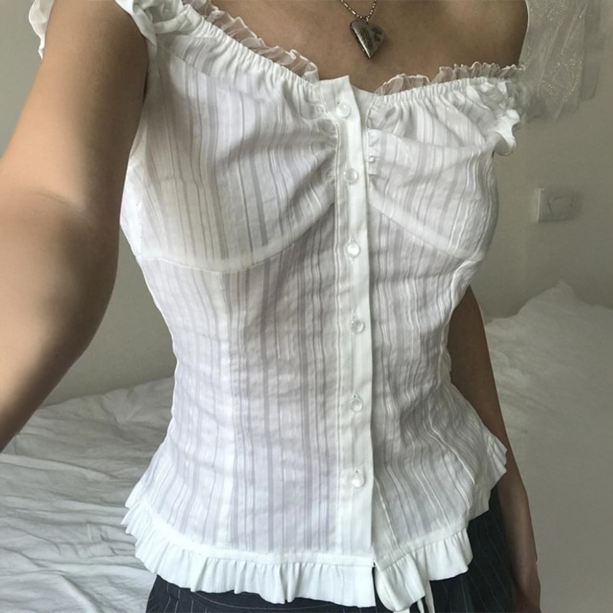 Women Clothing Summer Sexy Cold Shoulder Sleeveless Cardigan Shirt