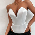 Women Tight Bottoming Shirt Slim Fit Figure Flattering Bodysuit Sexy V-neck Tube Top Bodysuit