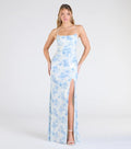 Popular Floral Strap Dress Women Mid Length Dress Slim Split Evening Dress