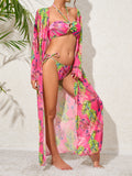 Bikini Women Split Three Piece Long Sleeve Long Blouse Bandage Swimsuit