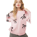 Autumn Long Sleeved Knitted Top for Women Loose Sweet Bow Printed Sweater for Women