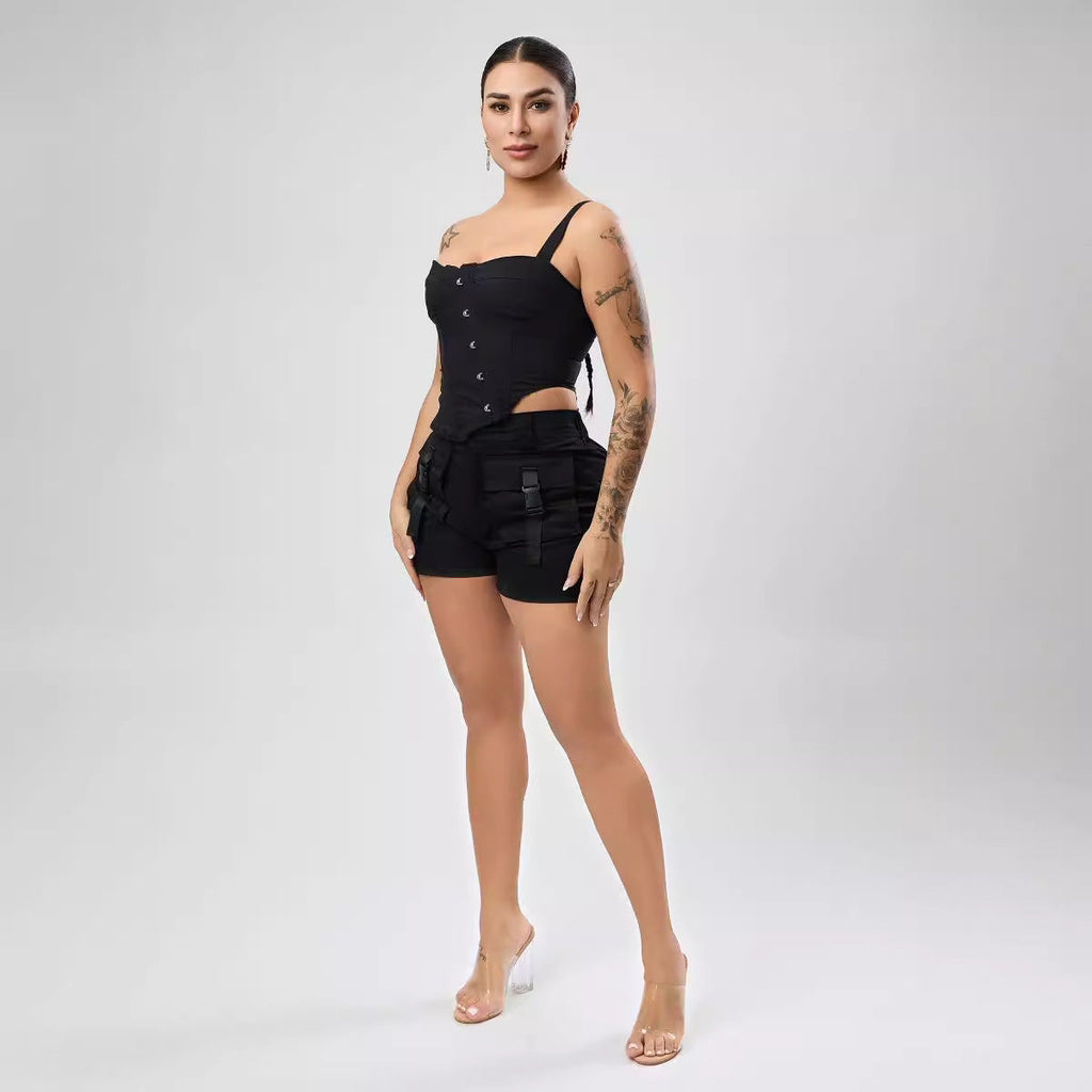 Sexy Non Stretch One Shoulder Top Lace up Single Breasted Boning Corset Irregular Asymmetric Vest