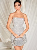 Women Clothing Party Dress Backless Sequin Sling Dress Short