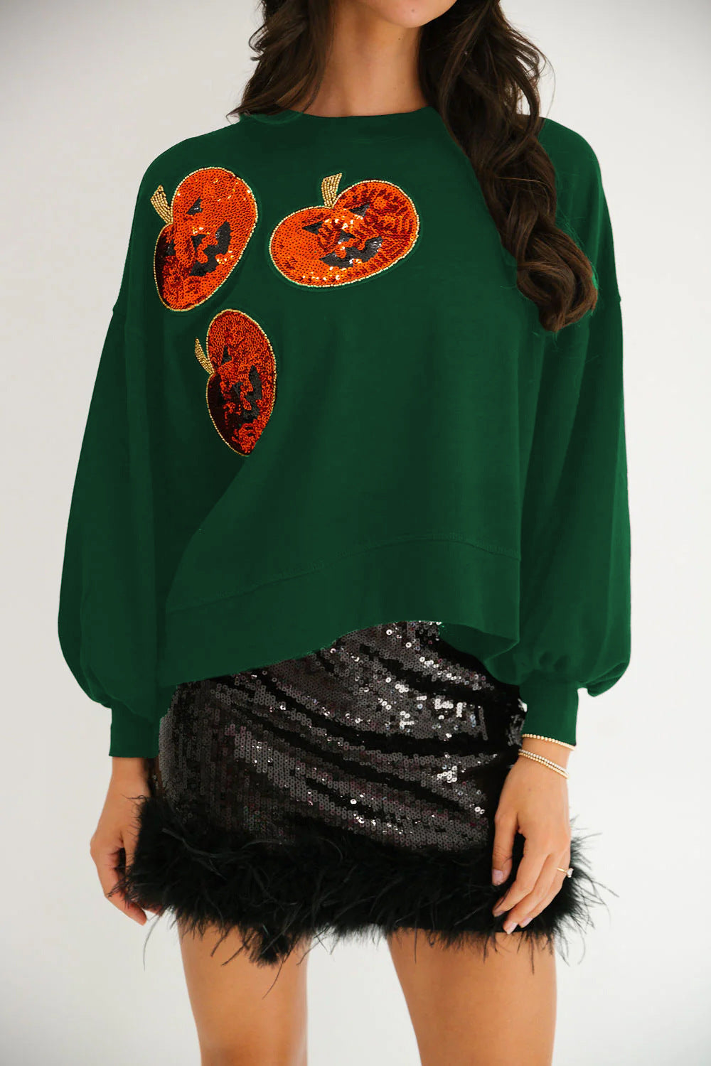 Autumn Winter Women Halloween Pumpkin Sequined Sweater Loose Casual Top Women