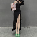 Women Clothing Sexy One Sleeve Tube Top Halter Tied Dress Ruffled Split Sexy Dress for Women
