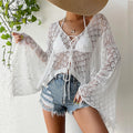 Beach Sun Protection Shirt Swimsuit Outwear Blouse Beach Jacket Water Soluble Lace Bell Sleeve Bikini Crochet hook