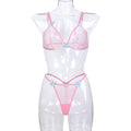 Underwear Pink Two Piece Butterfly Three Dimensional Embroidery Sexy Lingerie