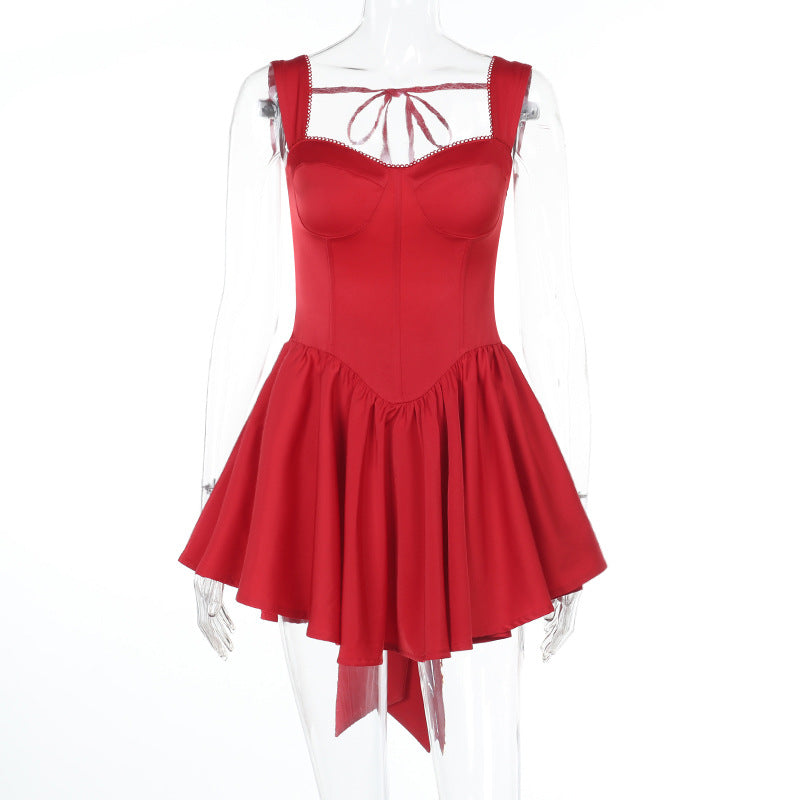 Spring Socialite Elegant Sexy Jacquard a Swing Backless Bow Dress Women