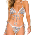 Lace up Split Swimsuit Women Sexy Backless Ribbon Stitching Lace Bikini