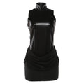 Spring Women Sexy Faux Leather Stitching Ruffle Slim Turtleneck Dress