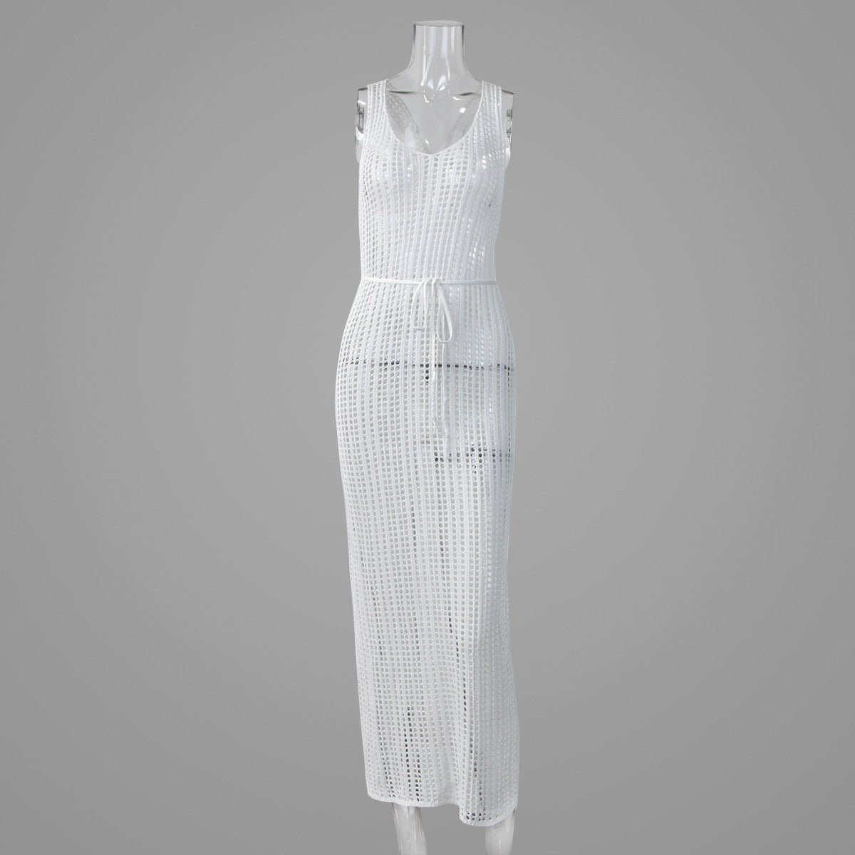 Vacation Beach Blouse Hollow Out Cutout Backless Knitted Dress Women Split Crochet hook