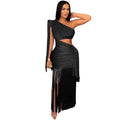 Women Wear Sexy Casual Shoulder Tassel Maxi Dress