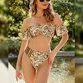 Sexy Lace Up Swimsuit Spring Beach Hollow Out Cutout Printed Bikini Swimsuit