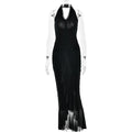 Arrival Sexy Halter Dress Summer Deep V Plunge Ruffled Slit Pleated Dress