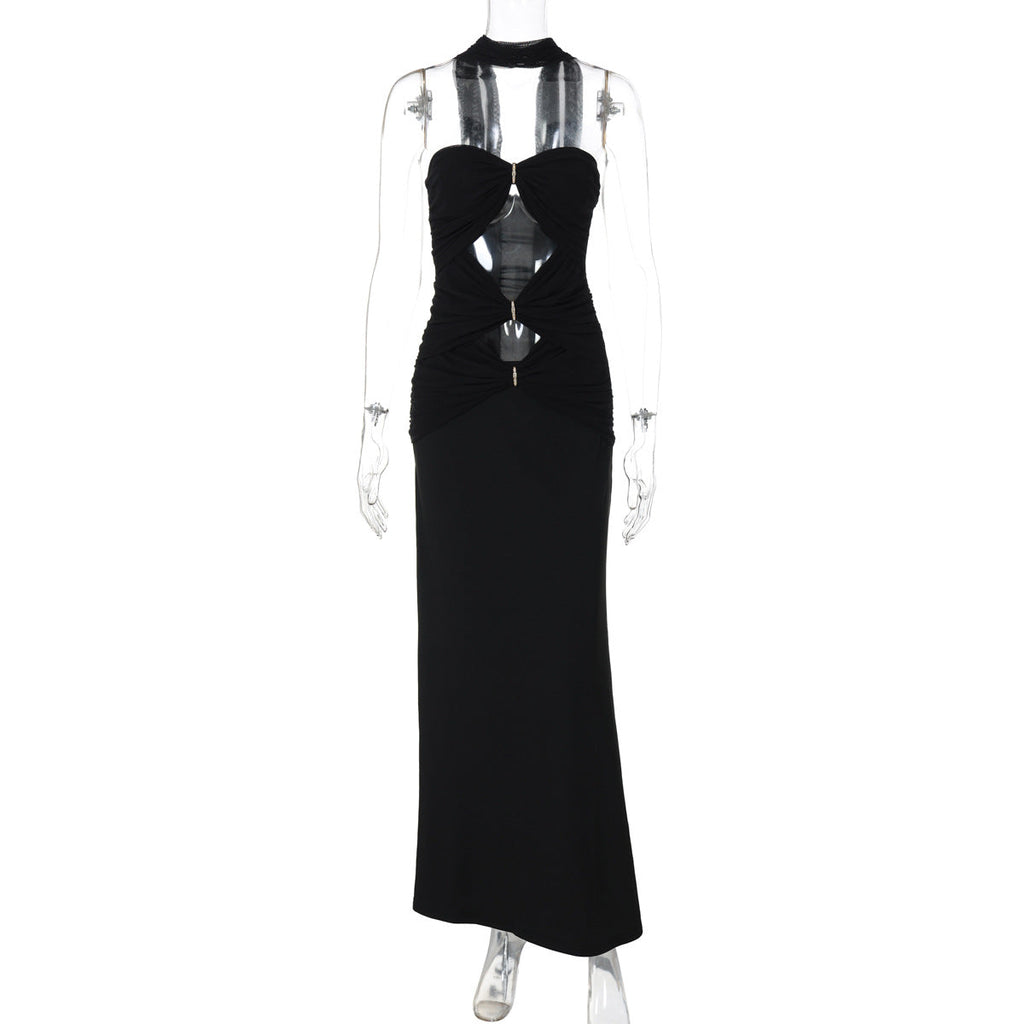 Women Clothing Summer Sexy Cutout Tube Top Ribbon Dress Women