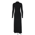 Spring Women Long Sleeve High Neck Sexy Backless Slit Maxi Dress Dress