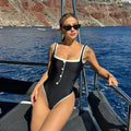 Swimwear Black White Color Matching Bikini Classic plus Size Simple Covered Belly Beach Spring Vacation Women