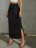 Women Split Satin Skirt Summer Satin Artificial Silk Long Skirt