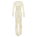 Summer Women Collection V neck See through Sexy L Hollow Out Cutout out Pleated Lace Slim Fit Dress