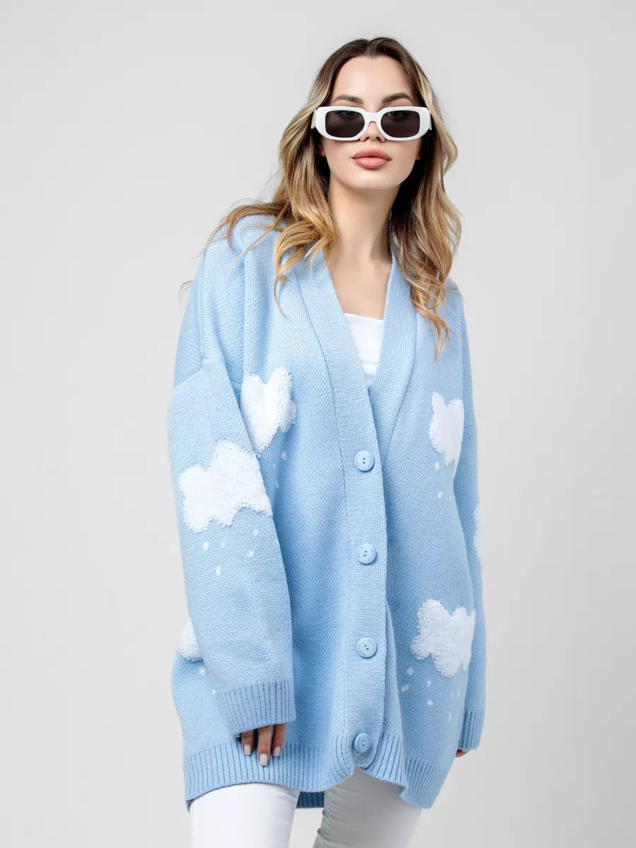 Women Turtleneck Cloud Cute Sweater Cardigan Knit Casual Daily Autumn Winter Women Coat Top