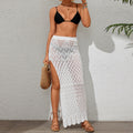 Sexy Hollow Out Cutout out See through Beach Skirt Solid Color Crocheted High Waist Slit Vacation Maxi Dress