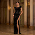 Women Clothing Advanced Sleeveless round Neck Slim Fit Sheath Cocktail Split Evening Dress