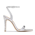 Buckle Rhinestone Stiletto Peep Toe High Heeled Sandals Women Hollow Out Cutout Pointed Toe Open Toe Sandals