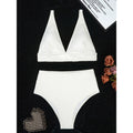 Solid Color High Waist Sunken Stripe Bikini Sexy Swimsuit Women Split Special Fabric Swimsuit