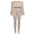 Autumn Winter Women Clothing Sexy Plush Stitching High Waist Slim Solid Color Jumpsuit